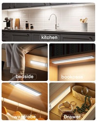 Motion-Sensor LED Cabinet Light — 40cm Black, Wireless & USB Rechargeable