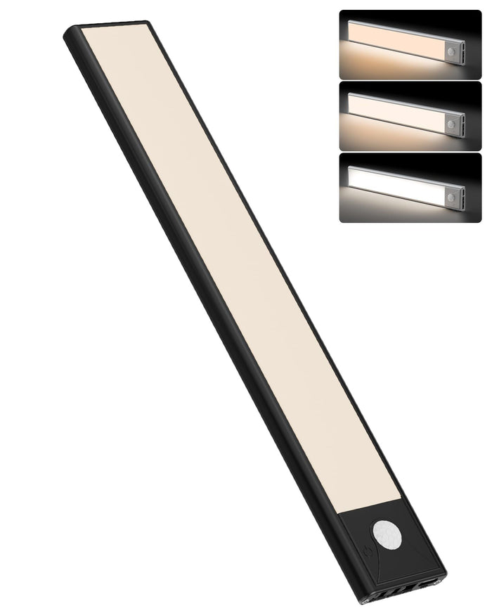 Motion-Sensor LED Cabinet Light — 60cm Black, Wireless & USB Rechargeable
