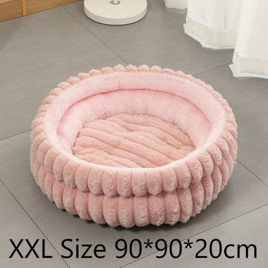 Large Removable Faux Rabbit Fur Round Pet Bed