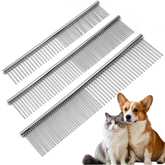 Metal Dog Grooming Comb Set - 3 Pieces