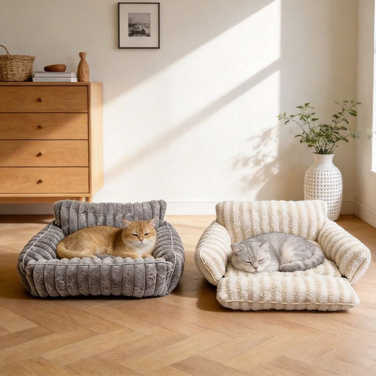 Foldable Sherpa Pet Sofa Bed — Beige