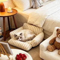 Foldable Sherpa Pet Sofa Bed — Beige