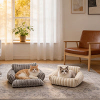 Foldable Sherpa Pet Sofa Bed — Beige