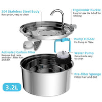 304 Stainless Steel Pet Water Fountain with Triple Filtration