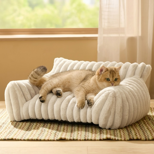 Faux Fur Pet Sofa Bed 90 x 65cm — Ivory