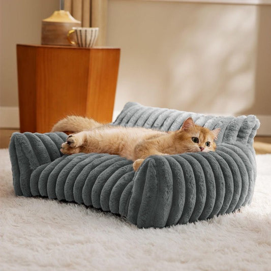 Faux Fur Pet Sofa Bed 90 x 65cm — Grey