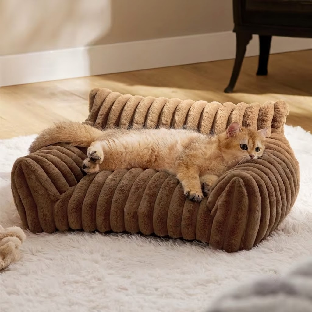 Faux Fur Pet Sofa Bed 90 x 65cm — Brown