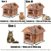 Plush Cat House with Cushion — Large, Brown