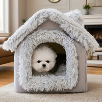Plush Cat House with Cushion — Medium, Brown