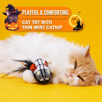 Halloween Catnip Cat Toys, Plush Skeleton Mummy and Pumpkin Set