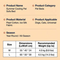 Cooling Ice Silk Pet Sofa Bed with 5D Massage Particles