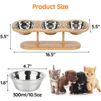 Elevated Cat Bowl Set — 3 Steel Bowls, 15° Stand