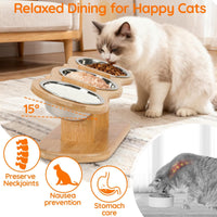 Elevated Cat Bowl Set — 3 Steel Bowls, 15° Stand