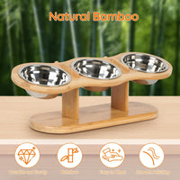 Elevated Cat Bowl Set — 3 Steel Bowls, 15° Stand
