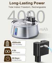 Wireless Pet Water Fountain with Capacity, 304 Stainless Steel