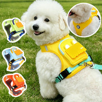 Stylish Color-Block Dog Backpack Harness with Built-in Poop