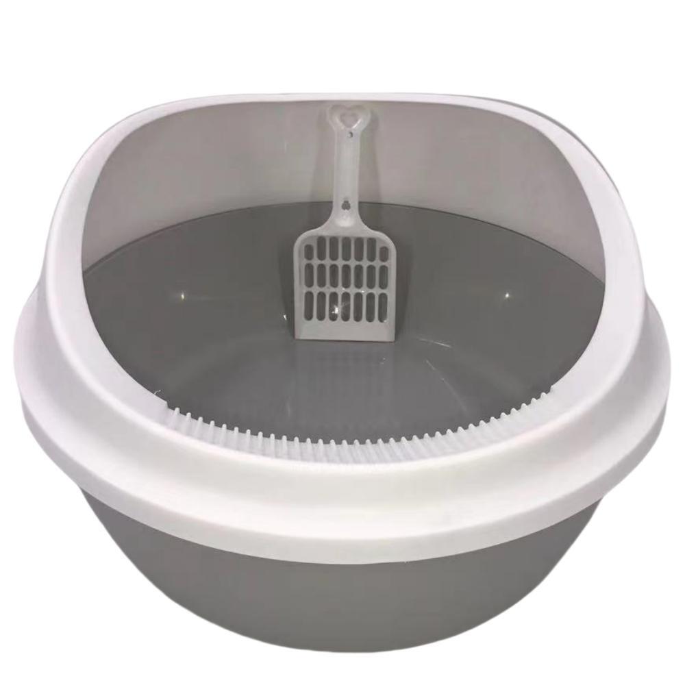 Round Portable Litter Tray with Scoop — 2 Pack, Grey