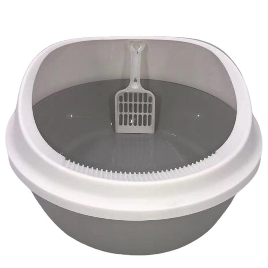 Round Portable Litter Tray with Scoop — 2 Pack, Grey