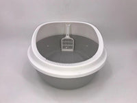 Round Portable Litter Tray with Scoop — 2 Pack, Grey