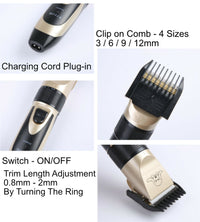 Cordless Pet Clipper Kit with 4 Combs - USB