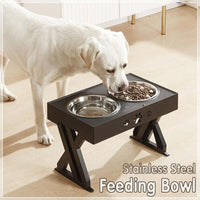 Elevated Pet Feeder Food Water Double Bowl Adjustable Height