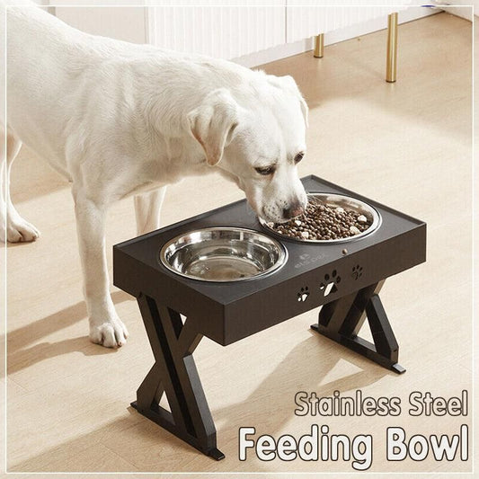 Elevated Pet Feeder Food Water Double Bowl Adjustable Height