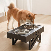 Elevated Pet Feeder Food Water Double Bowl Adjustable Height