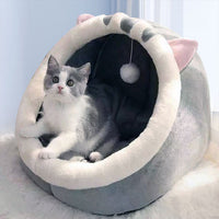 Half-Enclosed Velvet Cat Bed 35cm — Grey