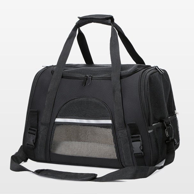Portable Pet Bag - Black Travel Tote with Pet Mat