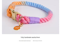 Handmade Rope Dog Collar and Leash Set - Colorful Woven Cotton