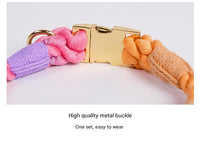 Handmade Rope Dog Collar and Leash Set - Colorful Woven Cotton