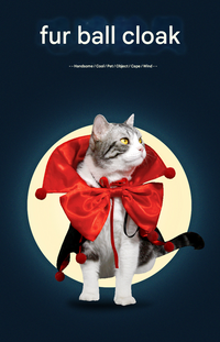 Regal Vampire Pet Cape, Halloween Costume Cloak with Bow and Pom-Poms
