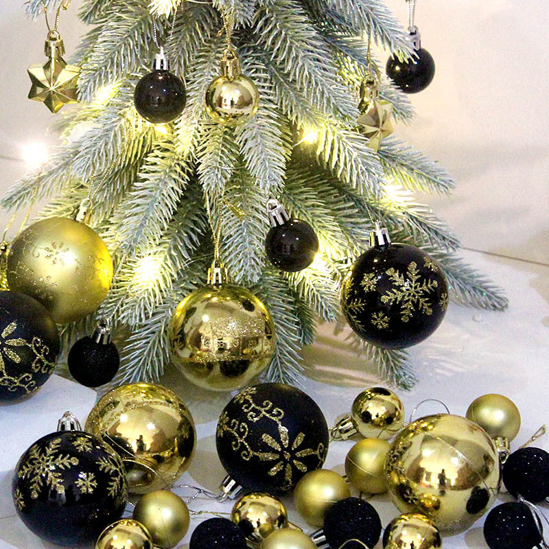 Blue and gold 44-Piece Assorted Christmas Baubles Set with Elegant Designs in Wooden Gift Box - 3-6cm Decorative Ornaments for Tree, Home & Holiday Display