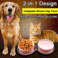 Portable Silicone Double Pet Bowl - Collapsible Travel Dog