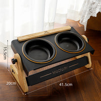 Elevated Double Ceramic Bowls — Adjustable 9–14cm, Black