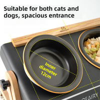 Elevated Double Ceramic Bowls — Adjustable 9–14cm, Black