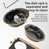 Elevated Double Ceramic Bowls — Adjustable 9–14cm, Black