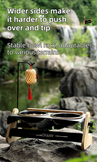 Elevated Double Ceramic Bowls — Adjustable 9–14cm, Black