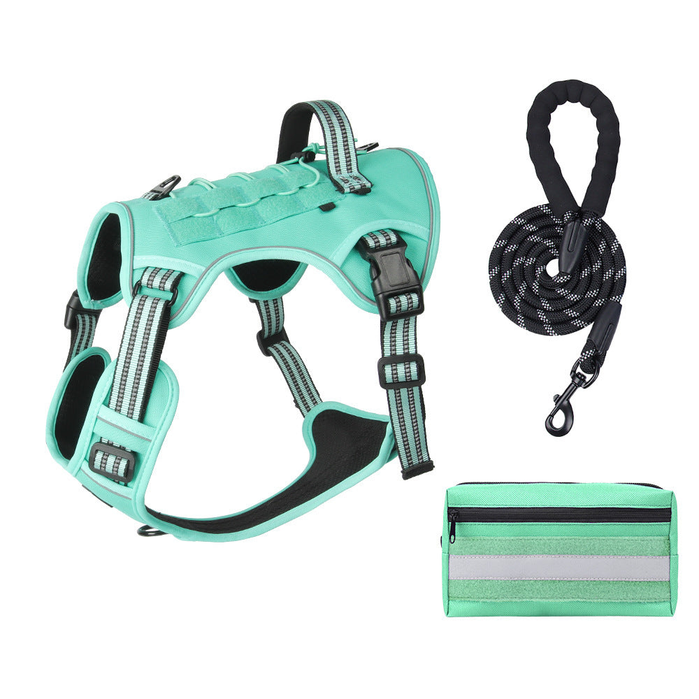 3-Piece Green Tactical Dog Harness Set - Heavy Duty No-Pull