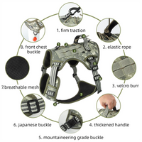 3-Piece Green Tactical Dog Harness Set - Heavy Duty No-Pull