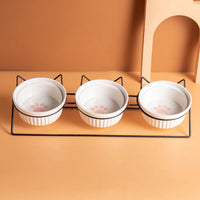 Triple Ceramic Bowl Set with Stand — 3 x 300ml, Pink