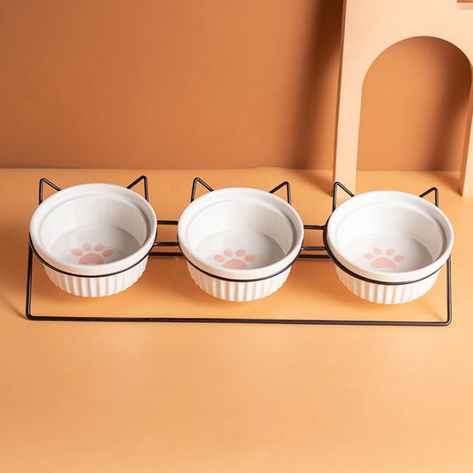 Triple Ceramic Bowl Set with Stand — 3 x 300ml, Pink