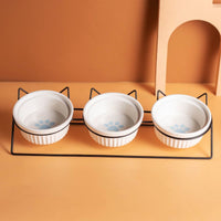 Triple Ceramic Bowl Set with Stand — 3 x 300ml, Blue