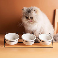 Triple Ceramic Bowl Set with Stand — 3 x 300ml, Blue