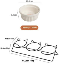 Triple Ceramic Bowl Set with Stand — 3 x 300ml, Blue