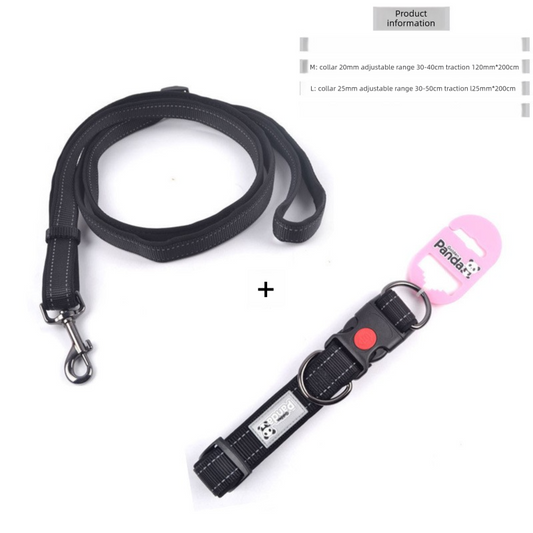 Vibrant Reflective Dog Collar and Leash Set - Adjustable Nylon