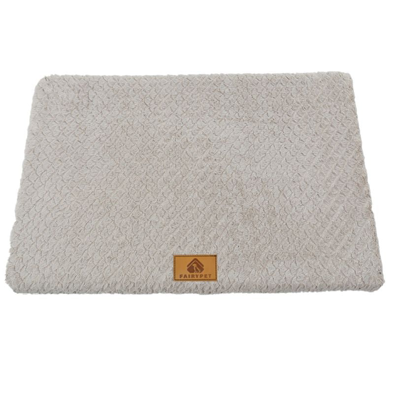 Silver-gray Pet Dog Bed Mat - Plush Short Fur Cover with Wave