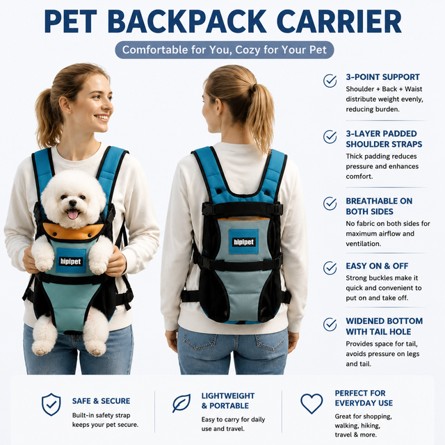 Hands Free Adjustable Dog Carrier Backpack with 3-Point