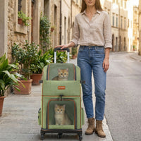 Pet Backpack & Trolley Carrier — Foldable, Green