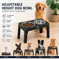 Adjustable Elevated Dog Bowl Stand with Stainless Steel Double